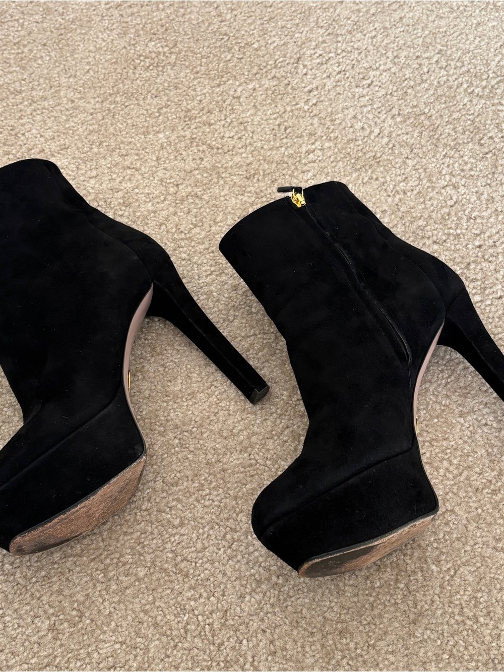 GUCCI Black Suede Platform Ankle Boots G Logo 39 Hidden Platform Stiletto - Picture 7 of 11